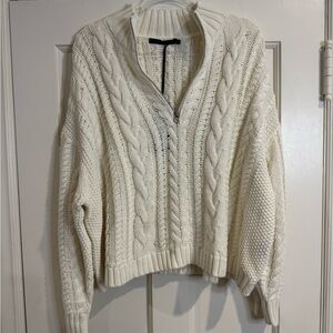Jenni Kayne Ivory Cable Half-Zip Turtleneck Sweater